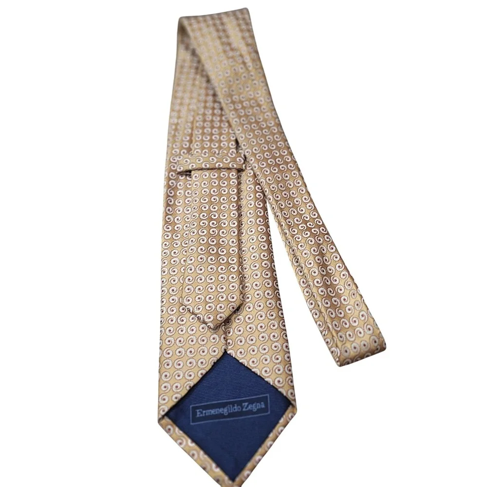 Ermenegildo Zegna‎ Men's Necktie Gold Brown White Swirl Pattern Business